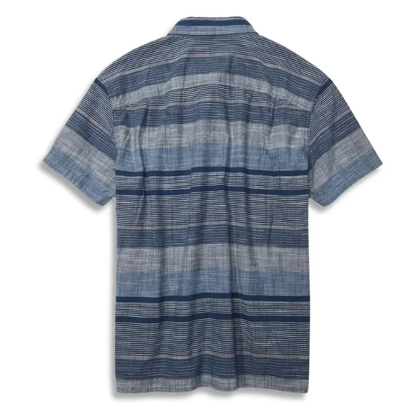 American Eagle Men Blue Striped Button-Up Resort Shirt - Picture 2 of 4